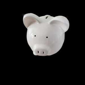Large Pig Piggy Coin Bank White Ceramic Nursery Decor Baby Gift-Hand Painted